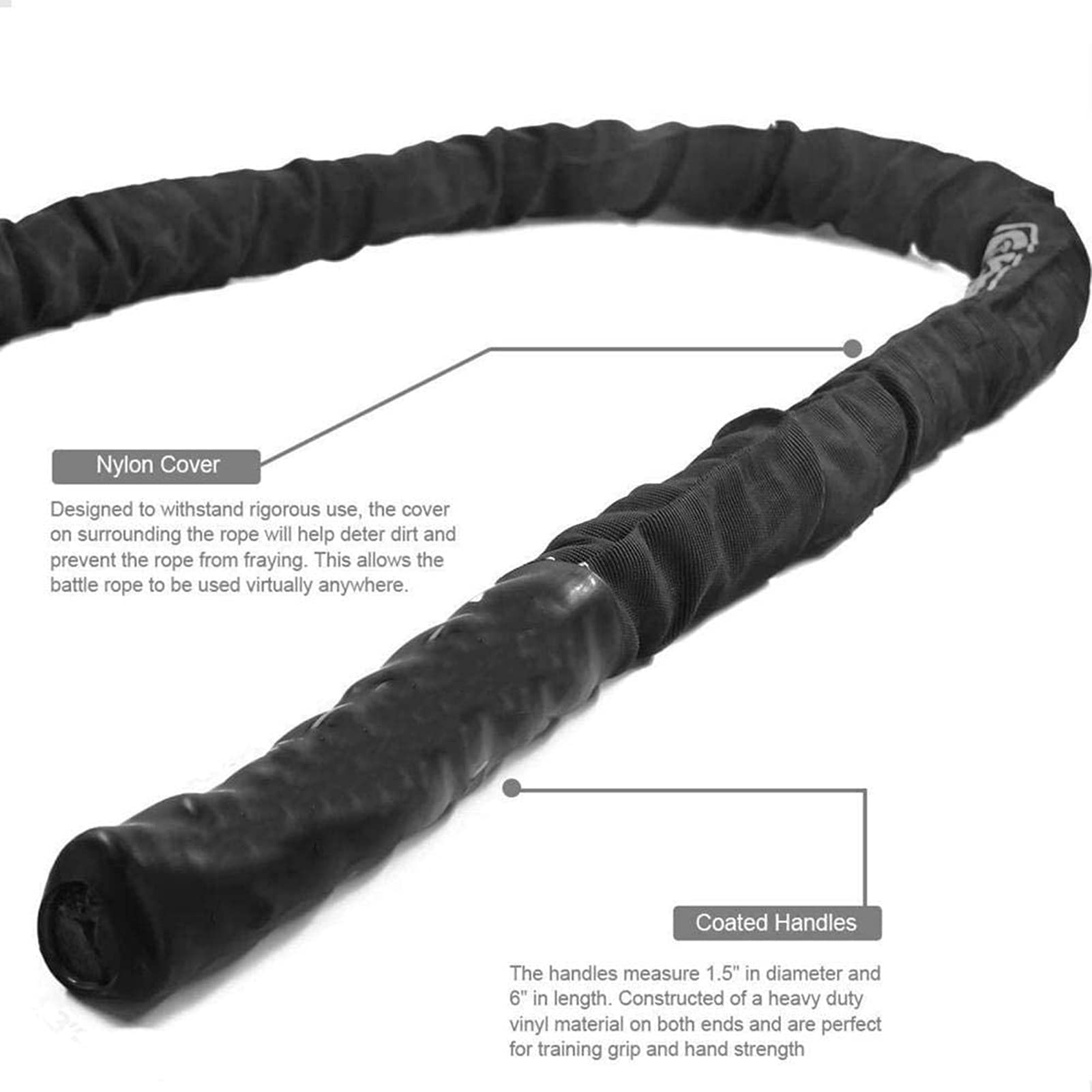 Gym Heavy Duty Battle Rope mit Schutzhülle, für Indoor- Oder Outdoor-Workouts Fitness, 1,5 Zoll Durchmesser 30/40/50 Fuß Länge Erhältlich, Anker Inklusive (Size : 15m)
