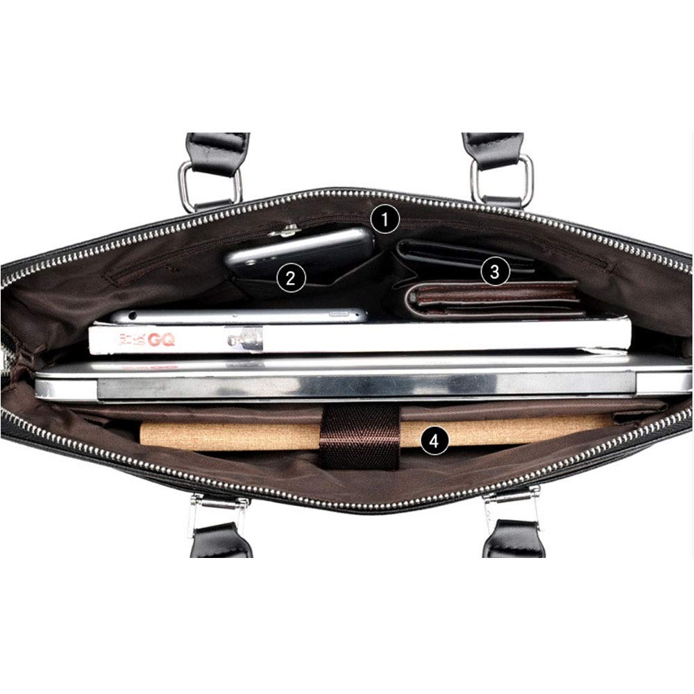 Sac Business Femme Homme Sac Serviette en PU Cuir Sac à Main Sacoche Porte Document (Noir-14pouces)
