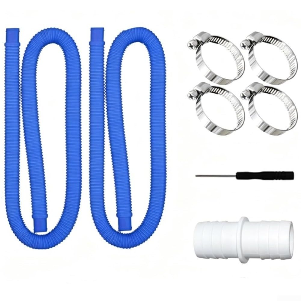 Replacement Pool Hose 2 Packs 1.5 Meter 32mm PE Flexible Water Pipe for Intex/Bestway/Coleman Above Ground Pool Pump Filter Systems 300/330/530/1000 GPH with 4 Metal Clamps(1.5m Blue Tube)