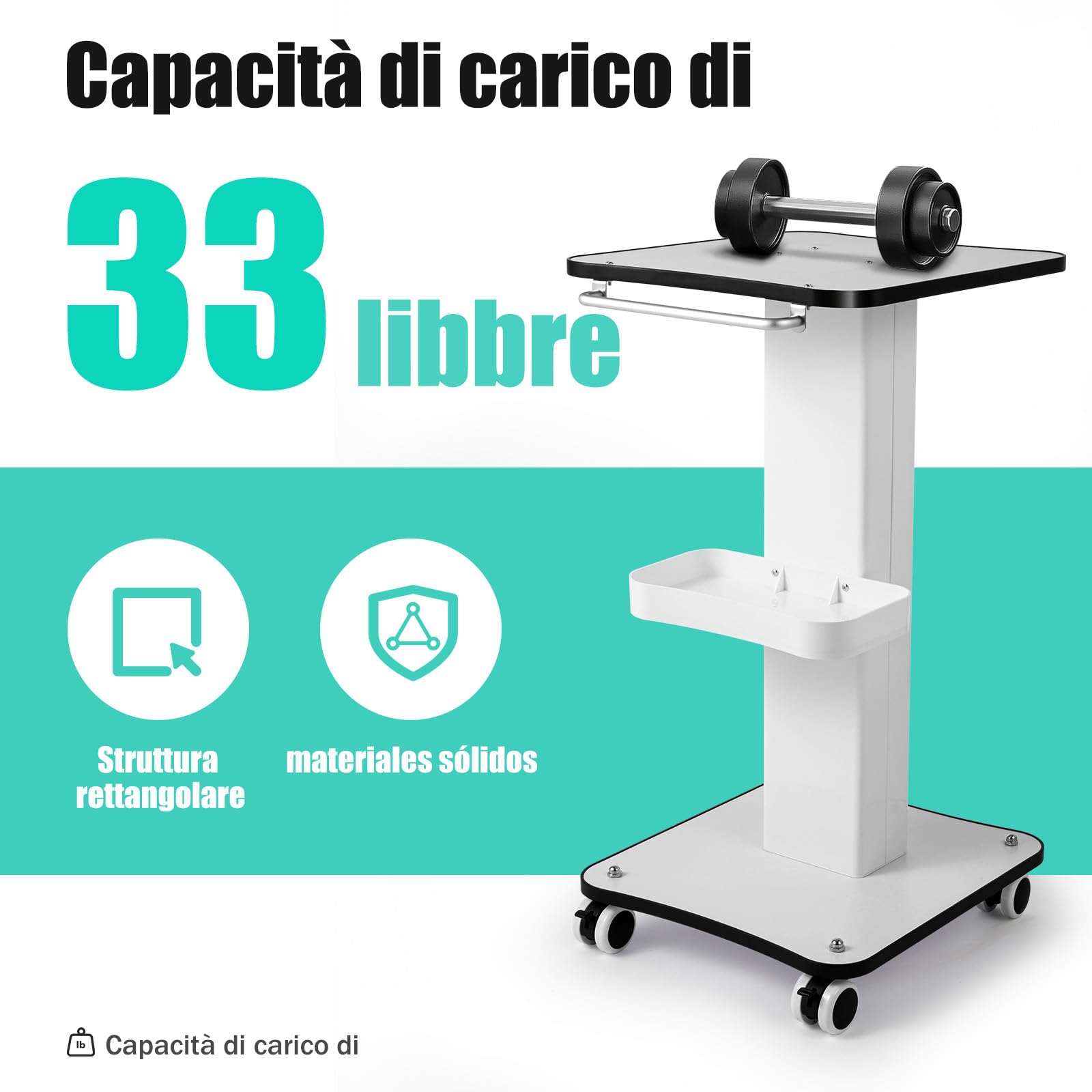 Beauty Salon Trolley portatile con vano portaoggetti e ruota del freno spa salone barbiere carrello per parrucchieri salone di bellezza, spa, carro medico, carrello multifunzione