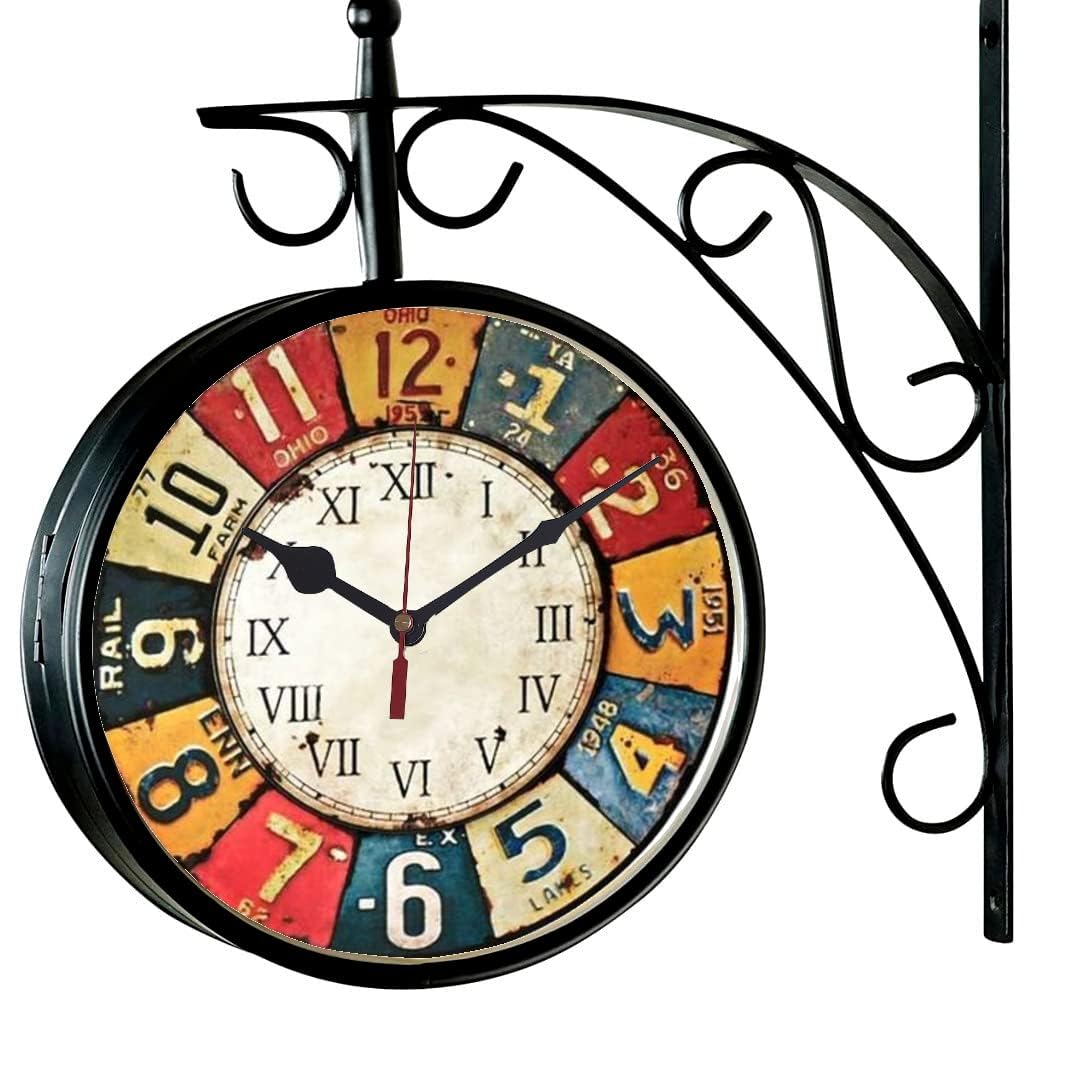 25 cm vintage metalowy dwustronny zegar stacji Victoria dworzec kolejowy zegar wystrój domu kolekcjonerska dwustronna stacja zegar