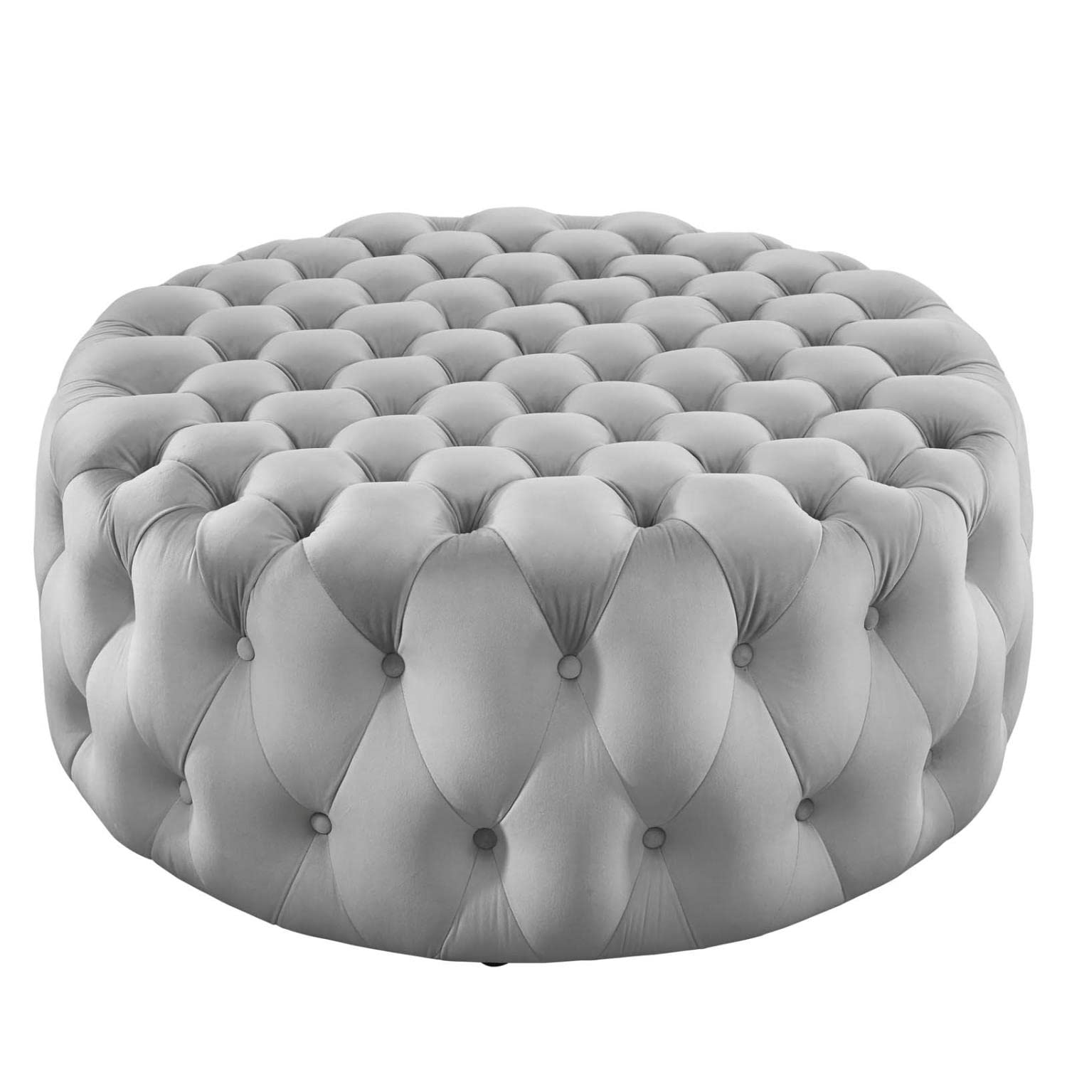 Modway Amour Modern Button Tufted Round Velvet Ottoman in Light Gray