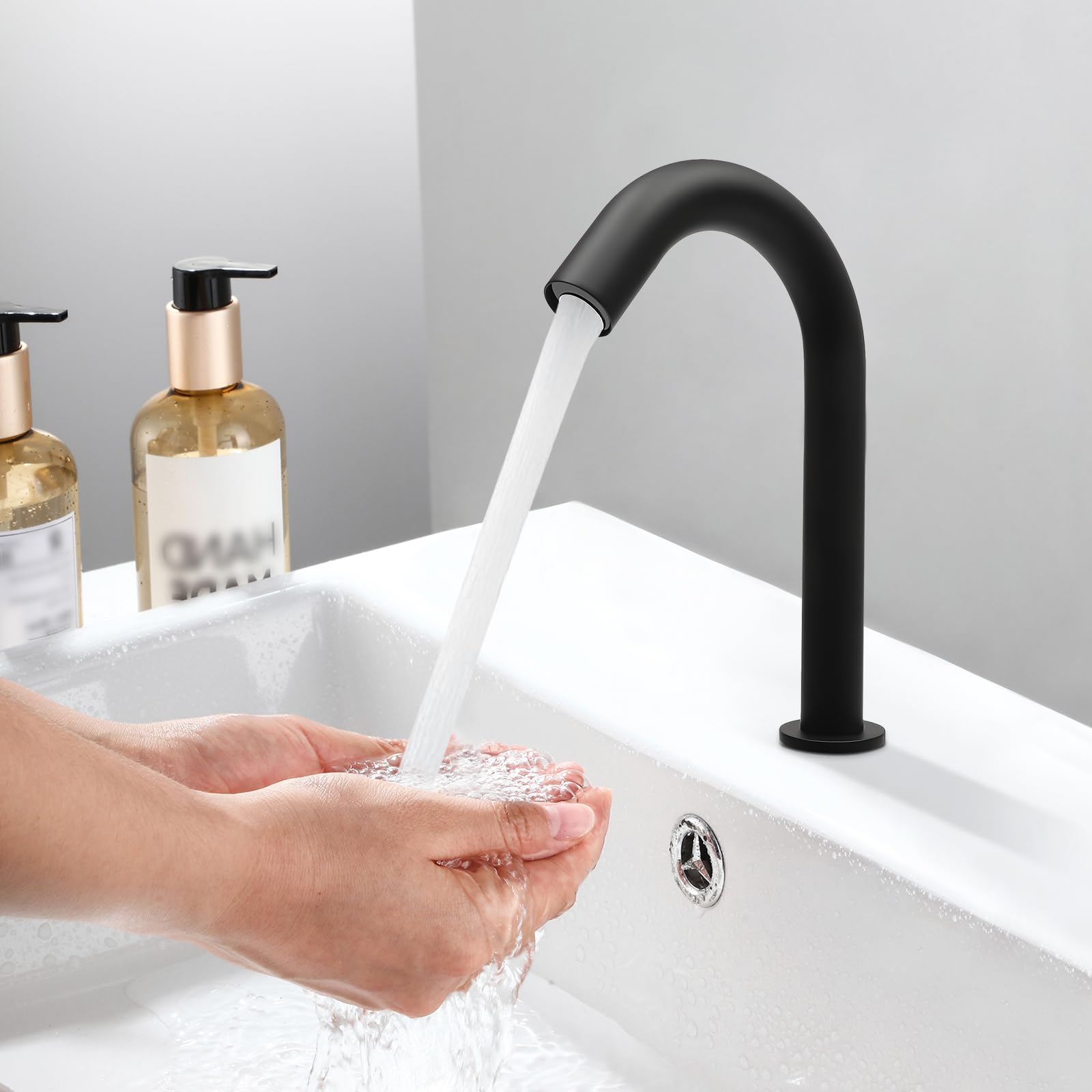 Robinet infrarouge, mitigeur de lavabo avec capteur automatique, robinet automatique de salle de bain sans contact, noir