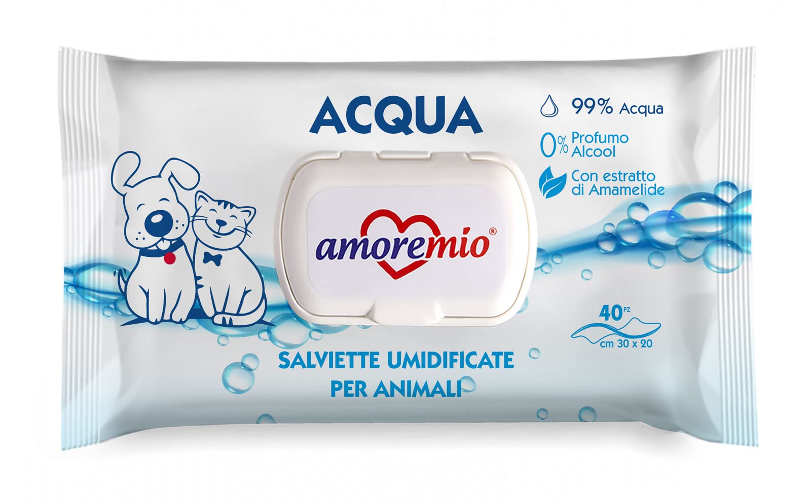 Amore Mio | 560 Salviette Acqua Extra Large, Igienizzanti e Purificanti, per Il Manto di Cani, Gatti e Animali Domestici, Disinfettanti, 30x20 cm - 14 Confezioni da 40 Salviettine