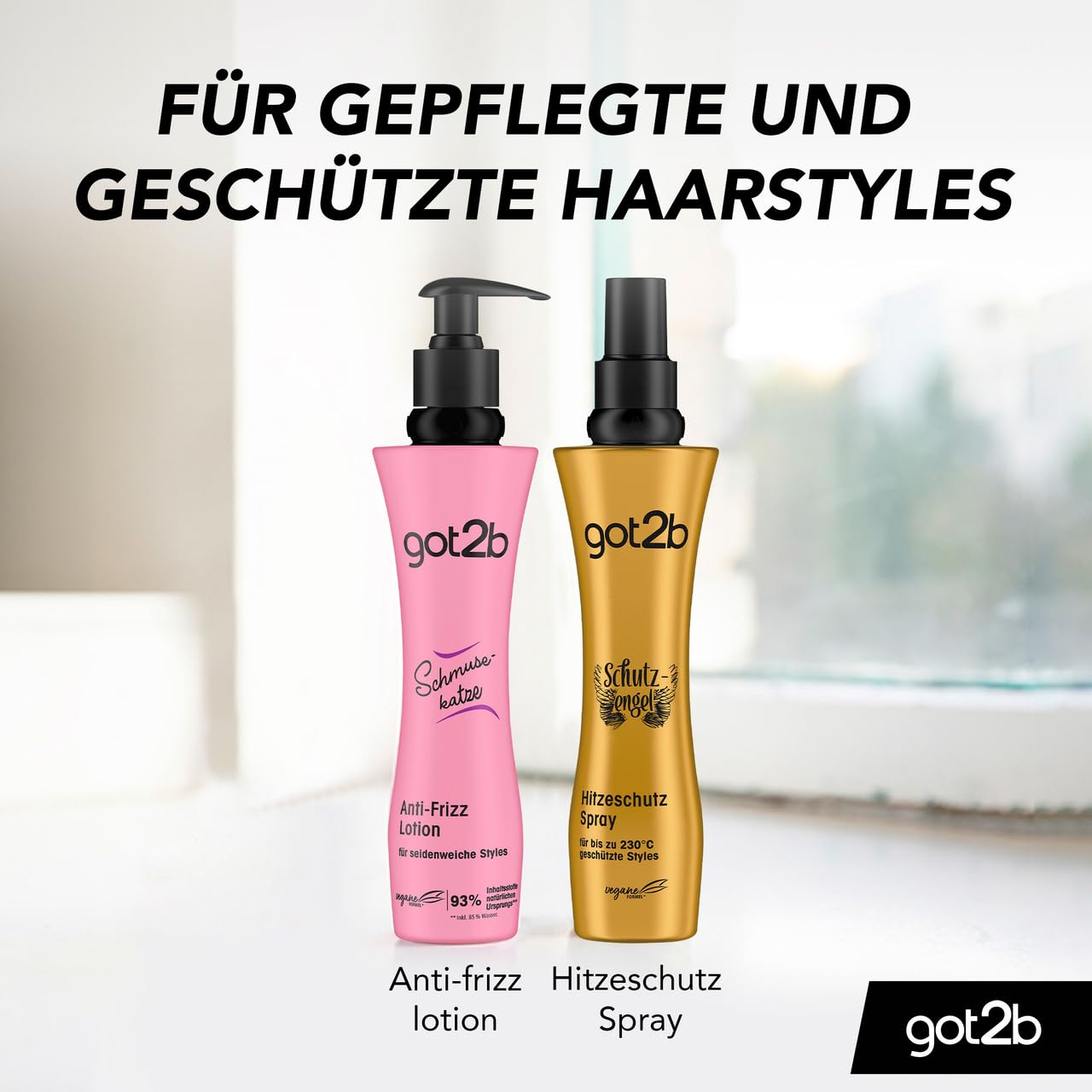 got2b Spray protector contra el calor, ángel de la guarda hasta 230 °C (200 ml), loción de peinado que protege el cabello de daños por calor, para estilos calientes con acabado brillante, no se