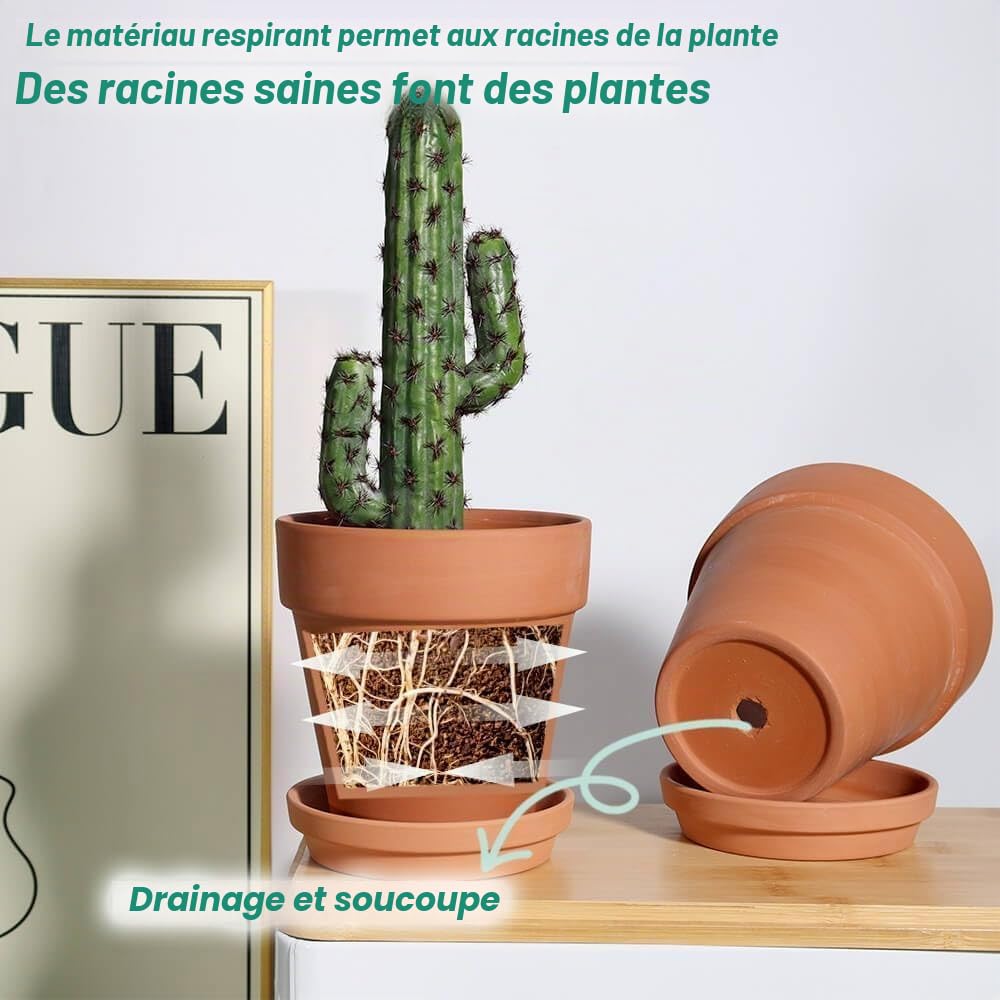 6 Inch Terra Cotta Pots avec soucoupe en céramique argile, pot de fleurs en cactus, pot de fleurs succulent, trou de drainage, idéal pour les plantes, les travaux manuels, les cadeaux de mariage