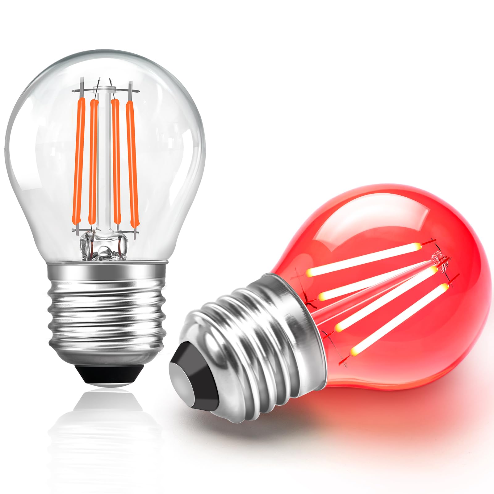 Caldarax 2 Stück E27 Rot LED Glühbirnen 4W 230V, Golf G45, Ersatz für 40W Glühlampe, 400LM, Klare Filament LED-Lampen, Farbige Glühbirne, Dekoration für Hochzeit Halloween Weihnachten Party Bar