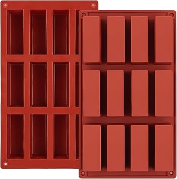 JOERSH 2pcs Granola Bar Mold Rectangle Silicone Candy Bar Mold Deep for Baking Chocolate Energy Bars/Protein/Nutrition/Cereal Bars/Cheesecake/12-Cavity Butter Mould