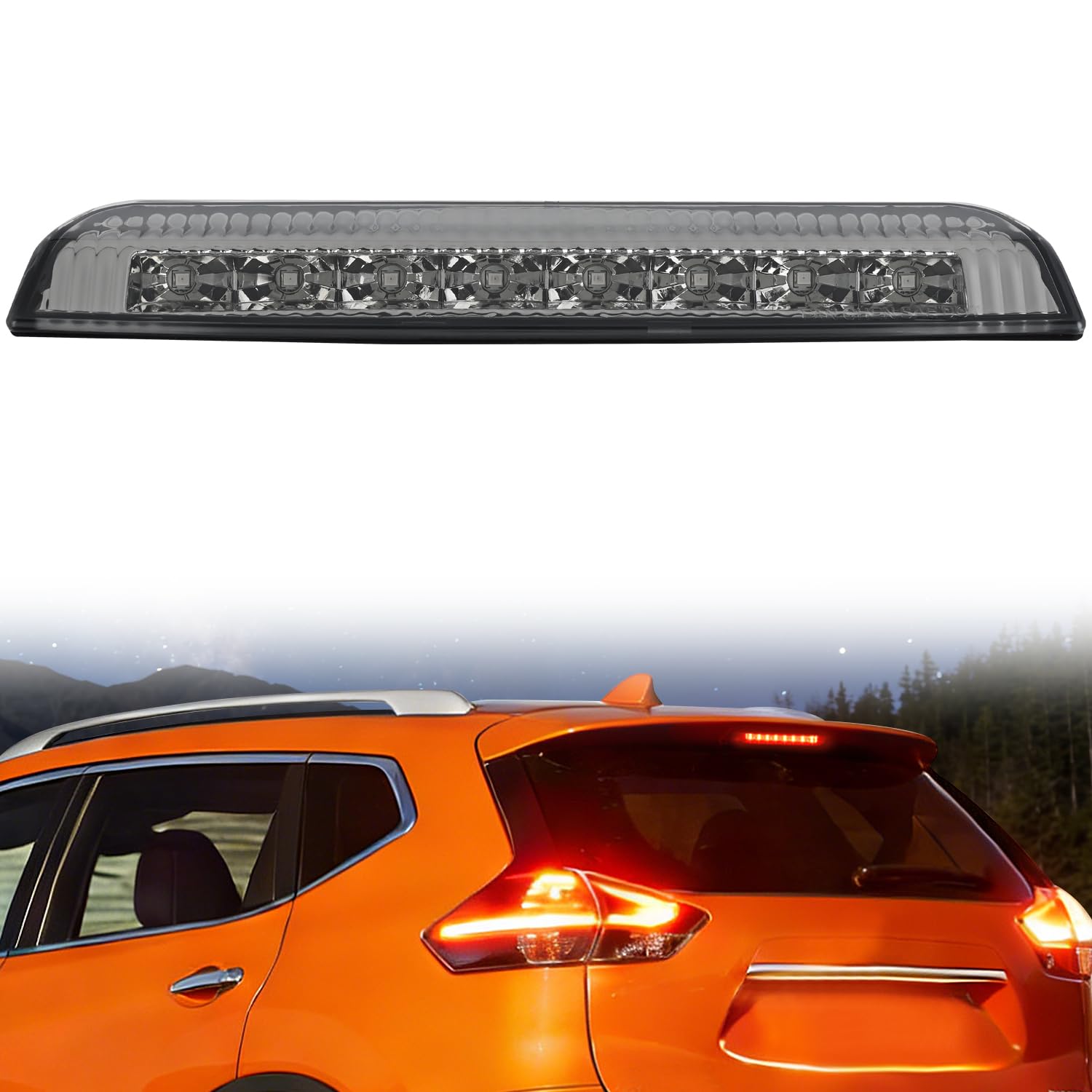 Nilight Third Brake Light Tail High Mount 3rd Stop Lights Smoked Lens Compatible with Nissan Rogue 2014 2015 2016 2017 2018 2019 Van SUV Rear Center Cab Lamp