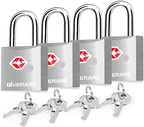 Paquete de 4 cerraduras de equipaje de viaje aprobadas por la TSA con llaves, candado con llave de aleación de aluminio, cerradura pequeña de metal