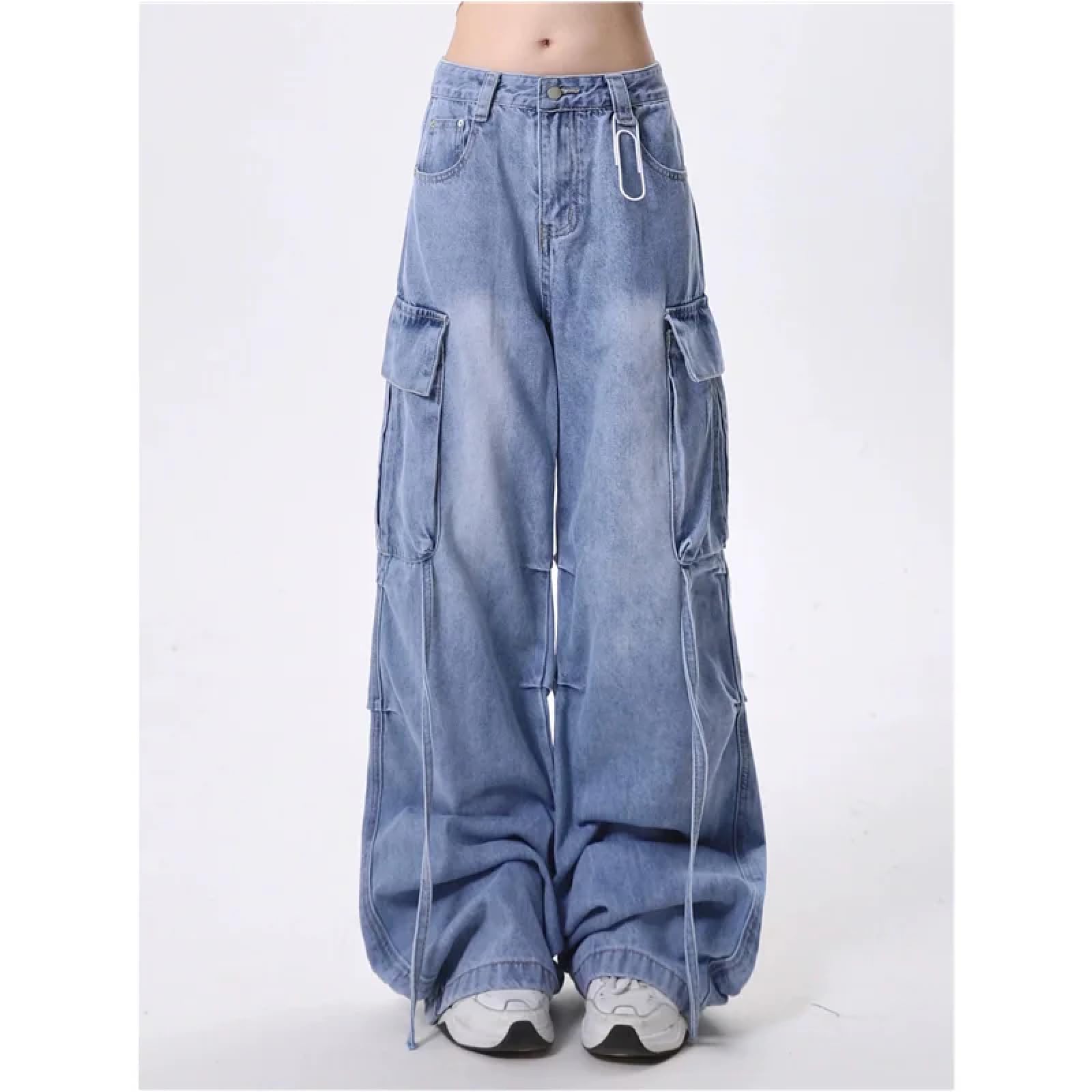 Dżinsy damskie spodnie damskie bojówki damskie Streetwear z wysokim stanem i szerokimi nogawkami