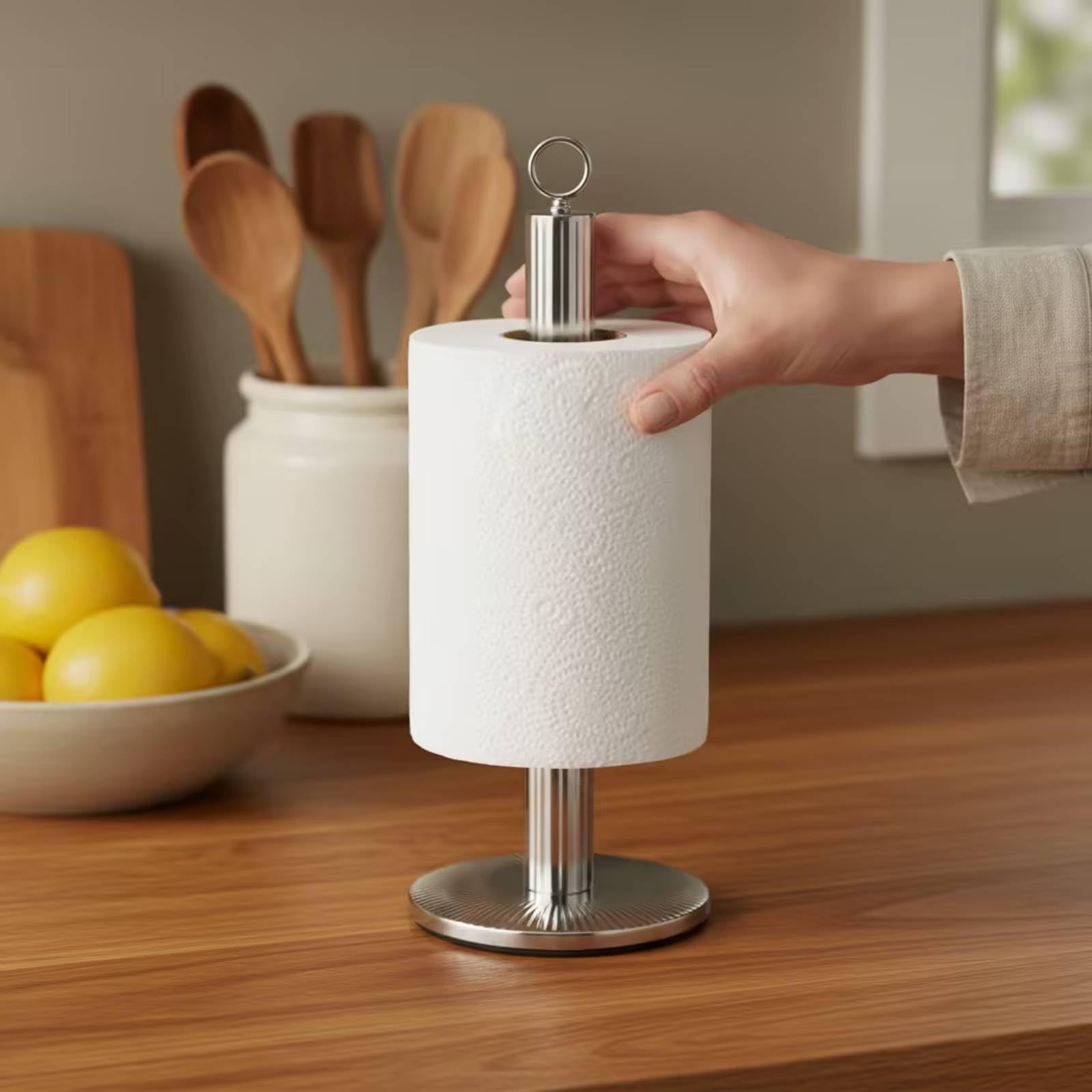 Amagogo Portarrollos de Cocina Soporte Dispensador Organizador con Bucle para Transporte Fácil y Diseño Que Eleva Apto para Encimera de Cocina Comedor Espacios Pequeños