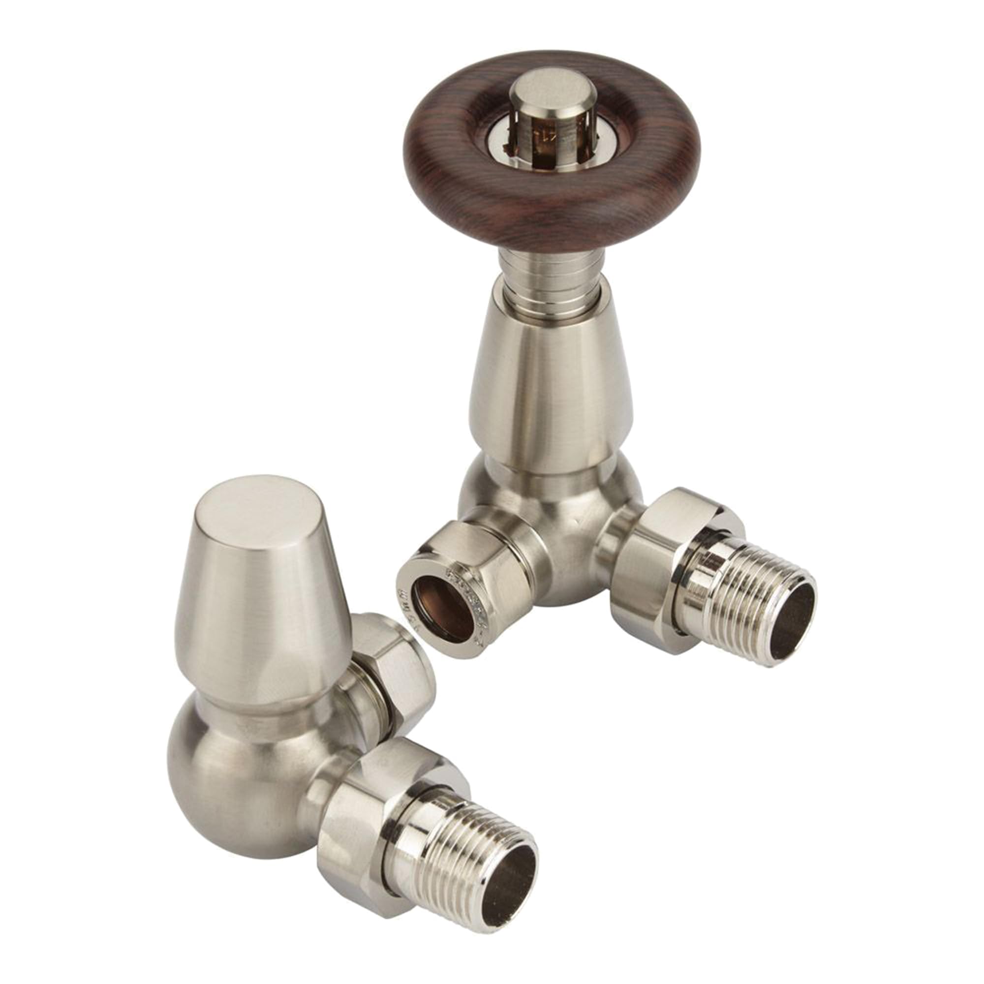 Traditional Thermostatic Radiator Valves Satin Nickel Corner - 1/2” x 15mm