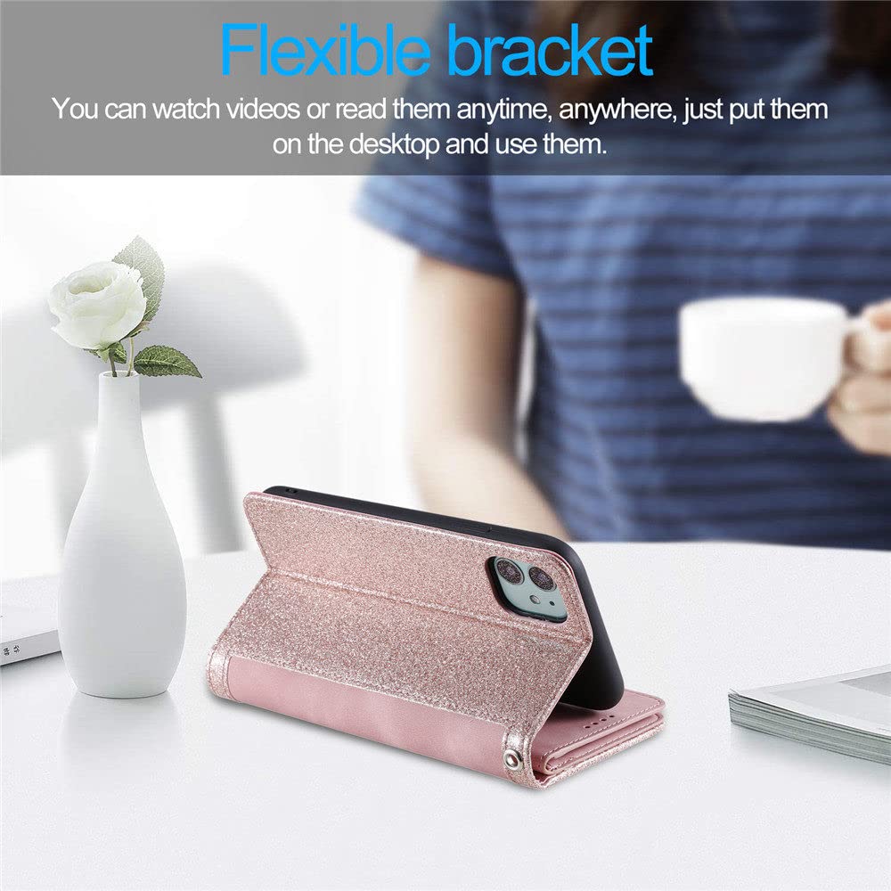 Coque magnétique à Rabat pour iPhone 14 13 12 11 Mini Pro XS Max XR X 7 8 6 6s Plus SE 2020 2022 Portefeuille Téléphone Card Slots Housse en Cuir, Or Rose, pour iPhone SE3 2022