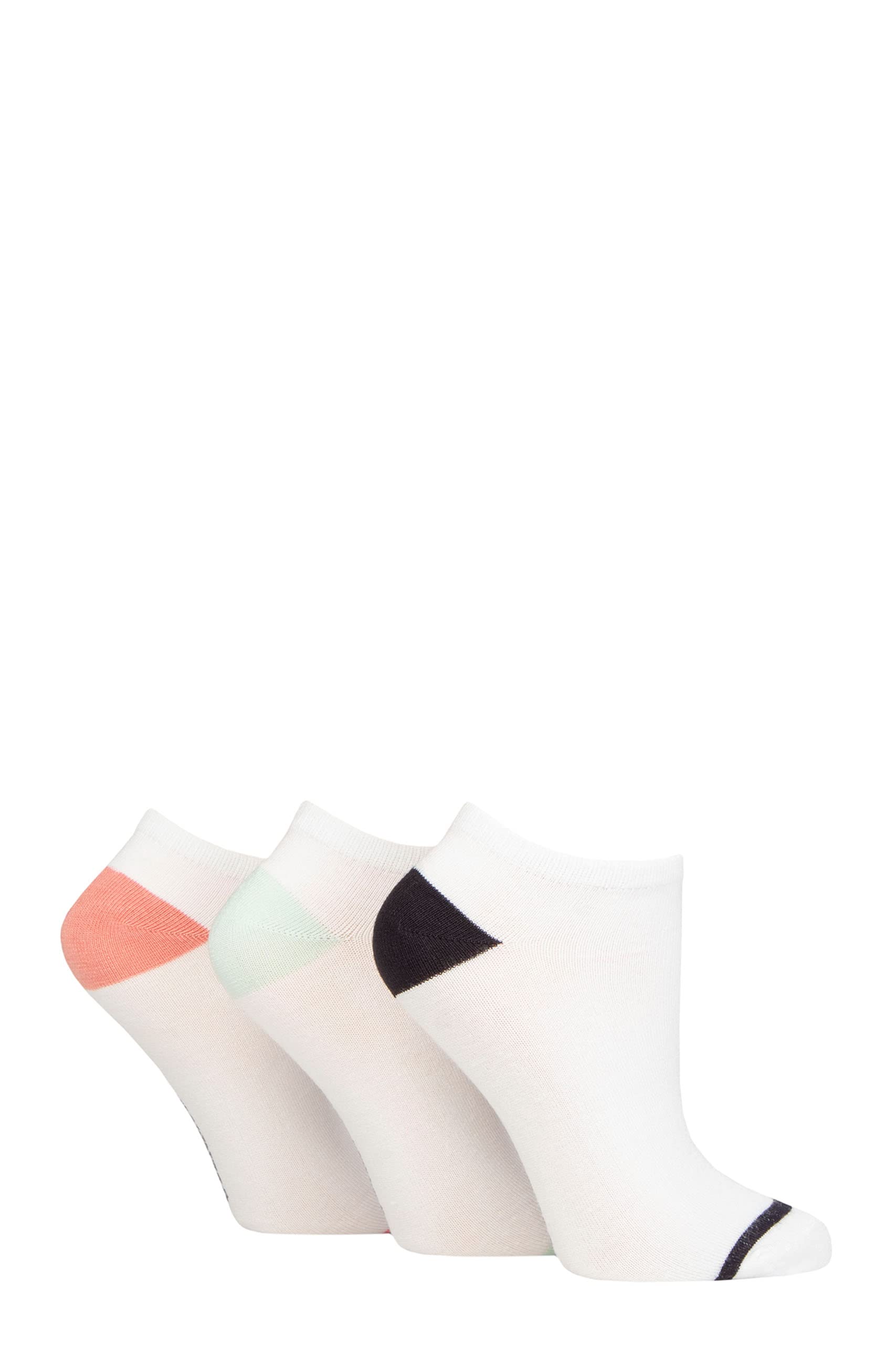 Glenmuir Women's Stripe Toe White Black / Mint / Pink ' 3 Pair Plain And Patterned Bamboo Secret Socks Stripe Toe White Black/Mint/Pink 4-8