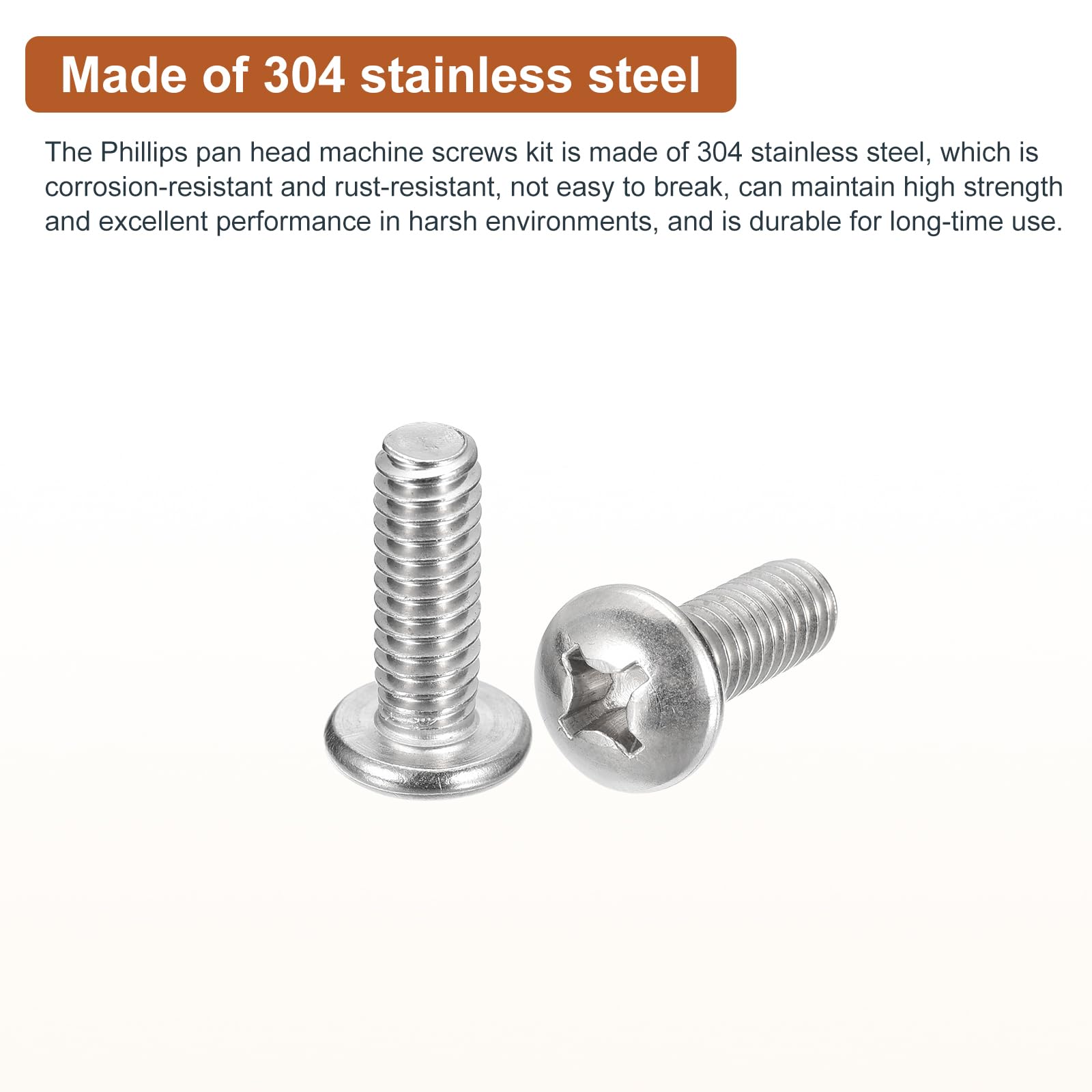 DTGN 1/4-20x3/4" Pan Head Machine Screws, 25Pcs 304 Stainless Steel, Phillips Drive, UNC Full Thread, Bright Finish, Screws Bolts Kit - Image 3