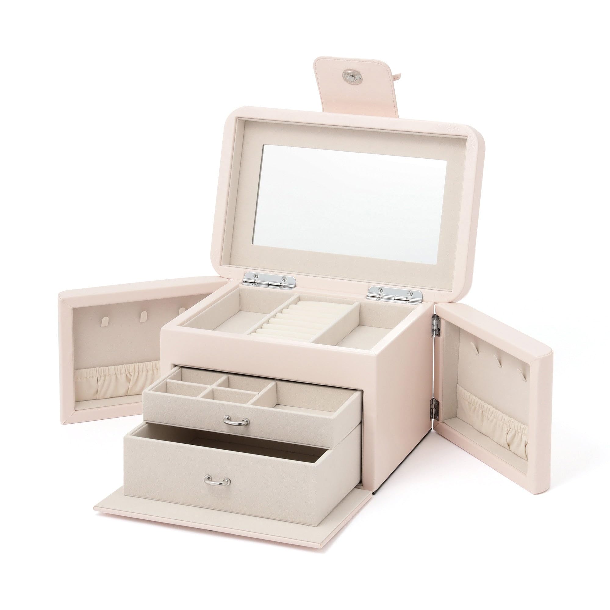 Francfranc フランフラン リボン ジュエリーボックス ライトピンク 観音開き 鏡付き アクセサリー 収納