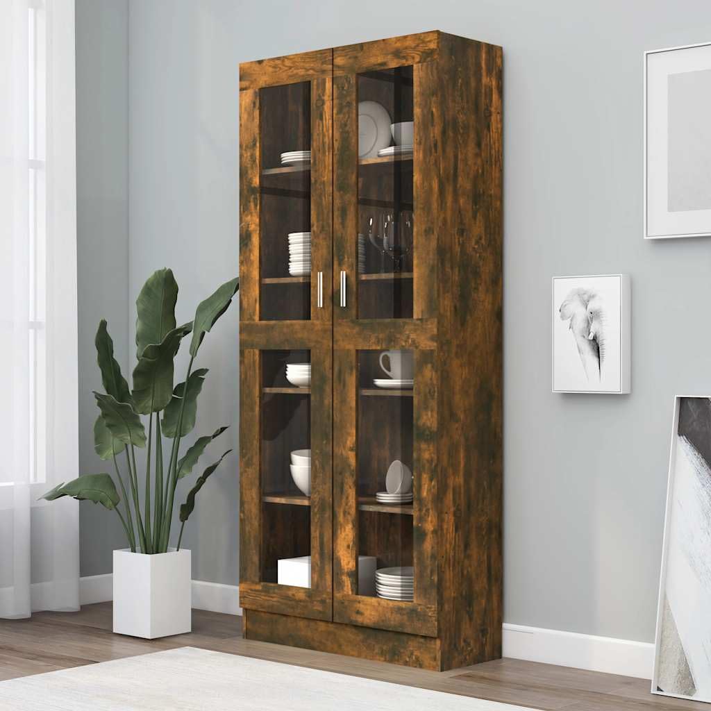 Tomostar Vitrine en Verre, Armoire Vitrine de Collection Armoire Vitrée Bibliothèque Meubles de Rangement pour Salon Chêne fumé 82,5x30,5x185 cm Bois ingénierie