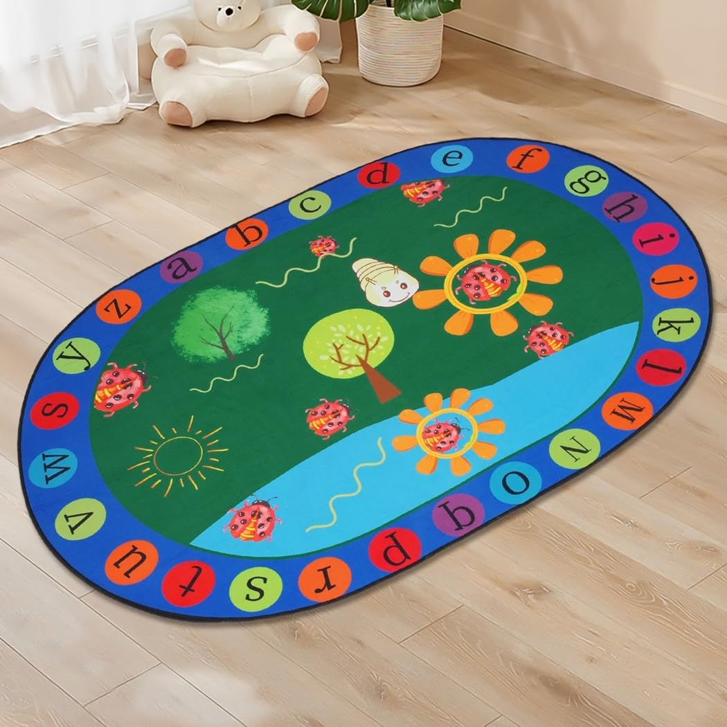 Generisch Alphabet-Lernteppich, Lehrteppich und Spielmatte mit bunten Mustern, Groß- und Kleinbuchstaben, rutschfeste Unterseite für Spielzimmer und Schlafzimmer, 47 x 31 Zoll