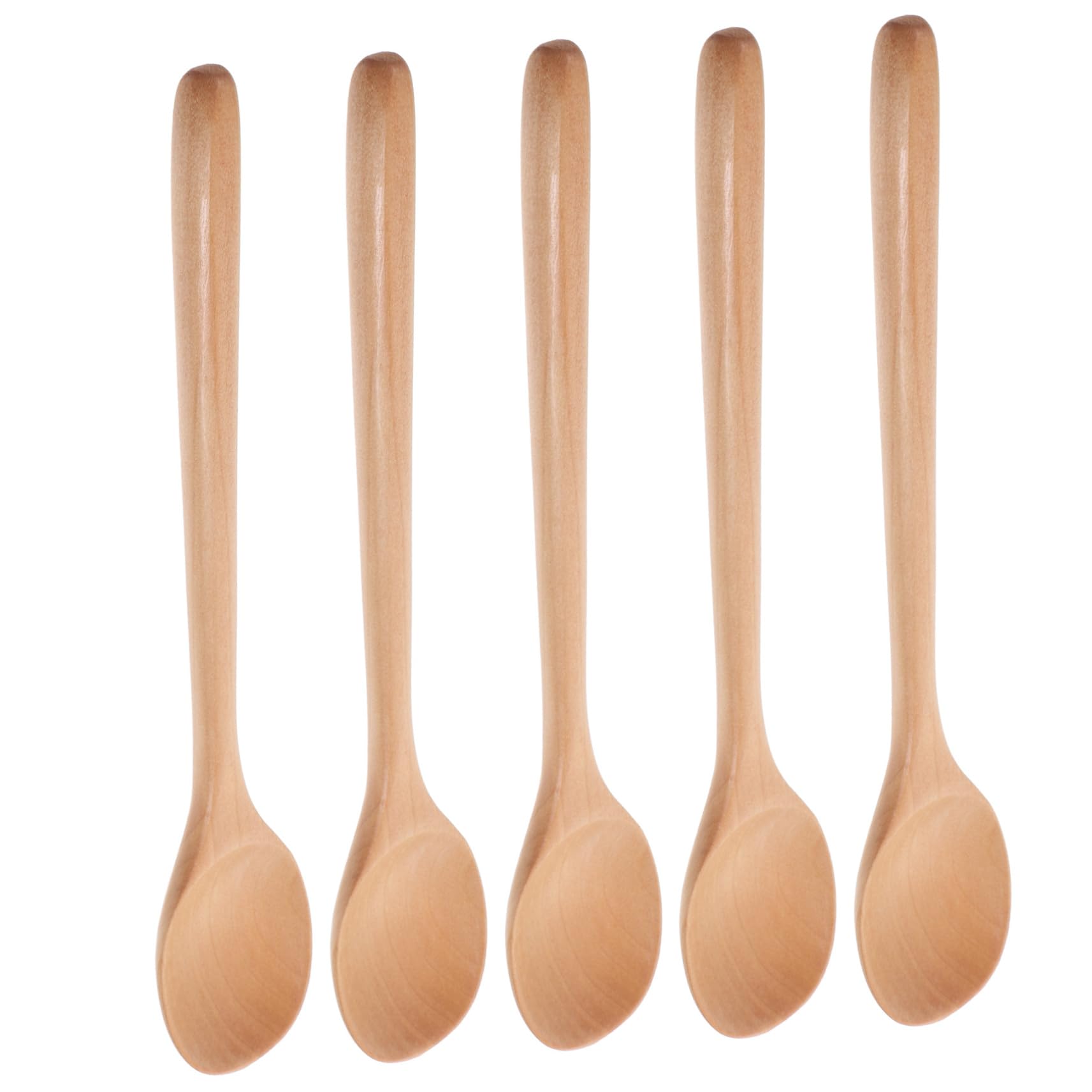Unomor 5pcs Long Handle Wooden Spoon Small Spoons Japanese Soup Ladle Sugar Salt Spoons Stirring Spoons Korean Soup Spoon Ice-cream Spoon Coffee Spoons Sauce Spoons Ramen Spoon Food Spoon