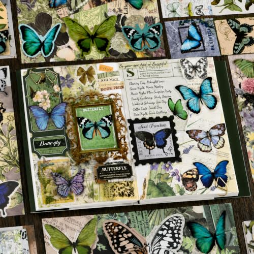 Image of RANDEN journaling kit Aesthetic Stuff Vintage Journal Kit Supplies - 346PCS Scrapbook Stickers & DIY Craft Set for Bullet Journals, Planners, Albums & Notebooks (Green Butterfly)