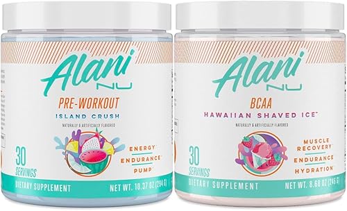 Miniatura 1 de Alani Nu Island Crush - Paquete de polvo para antes del entrenamiento y BCAA Hawaiian Shaved Ice Post Workout  L-teanina, beta-alanina, citrulina