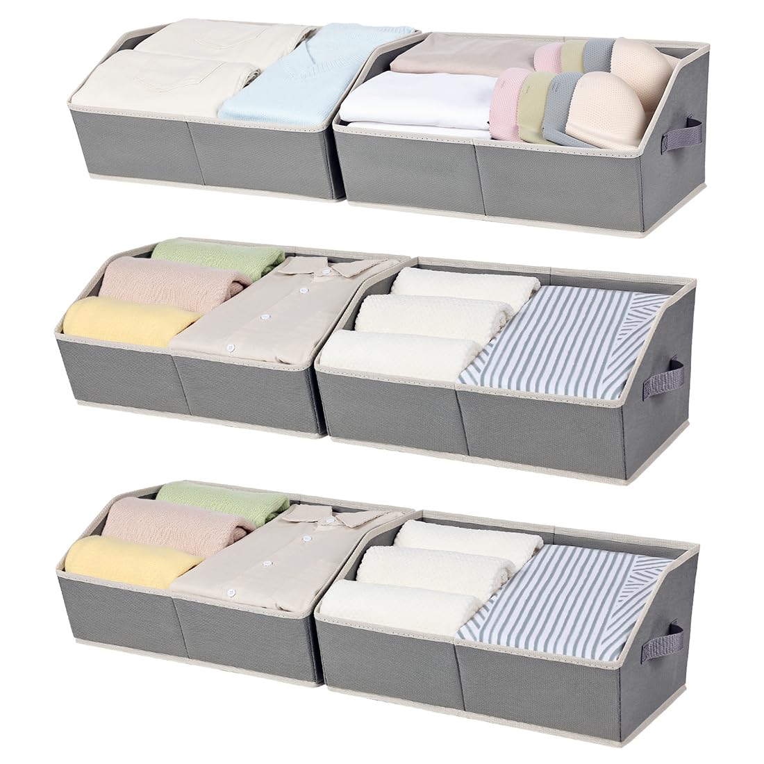 Easortm Storage Bins Closet Organizers and Storage, 6 Pack Closet Storage BinsTrapezoid Storage Bins, Fabric Storage Bins With Handles, Storage Bins for Shelves, Clothes, Toys, Books (Grey)