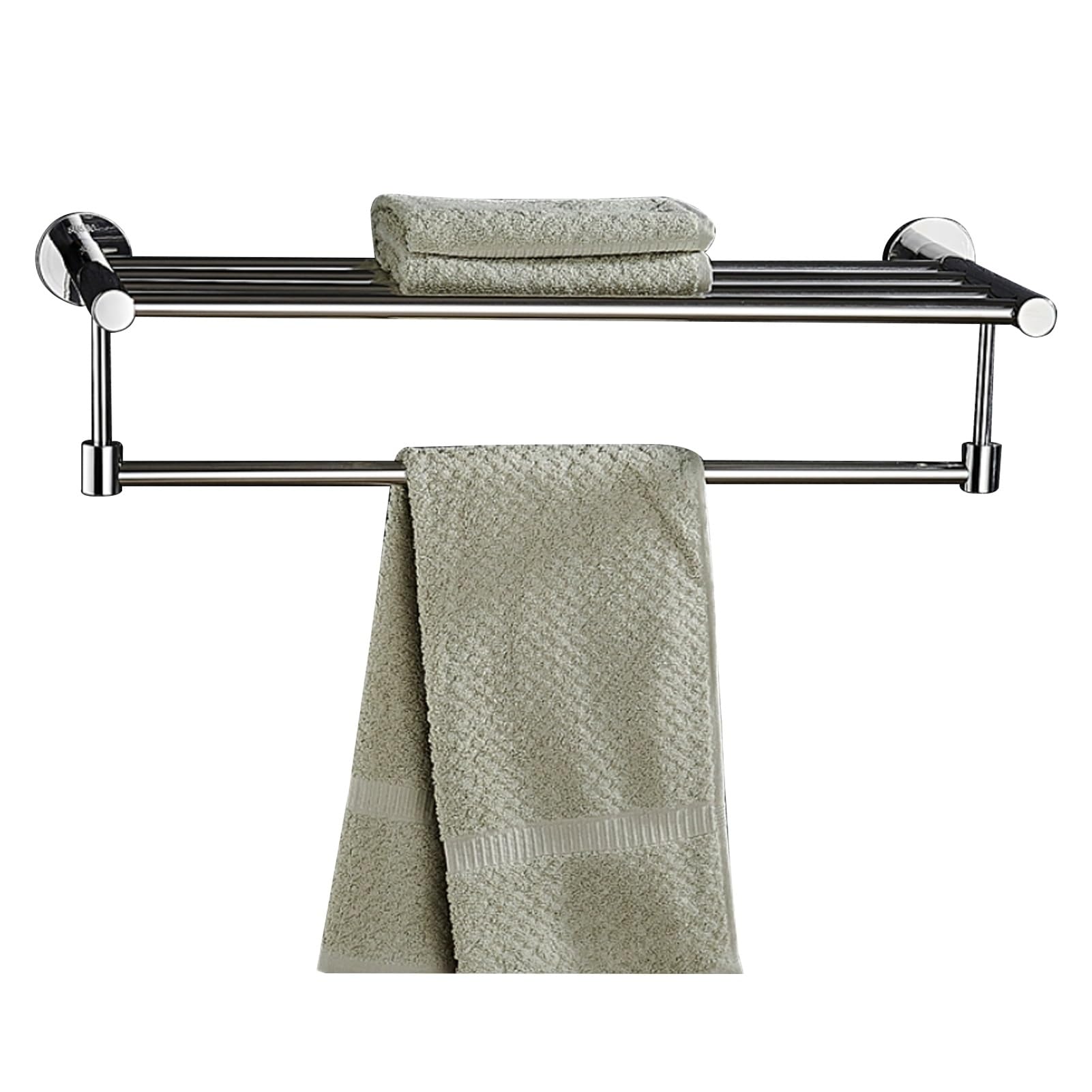 Renmlion Bath Towel Rack - Stainless Steel Towel Rail Bathroom Shelf Wall Mounted Towel Holder - 40cm 50cm 60cm 70cm 80cm Polished Finish Towel Storage Shelf，Silver(50cm)