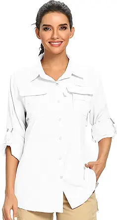 Women's UPF 50+ UV Sun Protection Safari Shirt, Long Sleeve Outdoor Cool Quick Dry Fishing Hiking Gardening Shirts