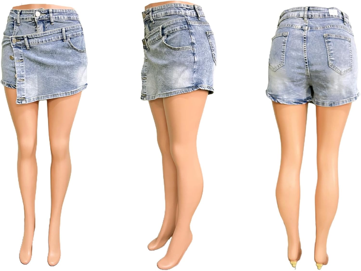 Tbahhir Denim Shorts Women Casual Mini High Waisted Jean Skort Button Front Asymmetrical Hem Skirt Stretchy