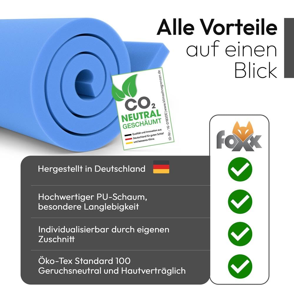 Schaumstoff [110x200x2 cm] mittelfeste Schaumstoffplatte(RG25) Zuschnitt für Polster, Sitzpolster, Couch, Matratze, Topper und Campingauflage, PU Schaumstoff, Matratzenauflage, hitzebeständig