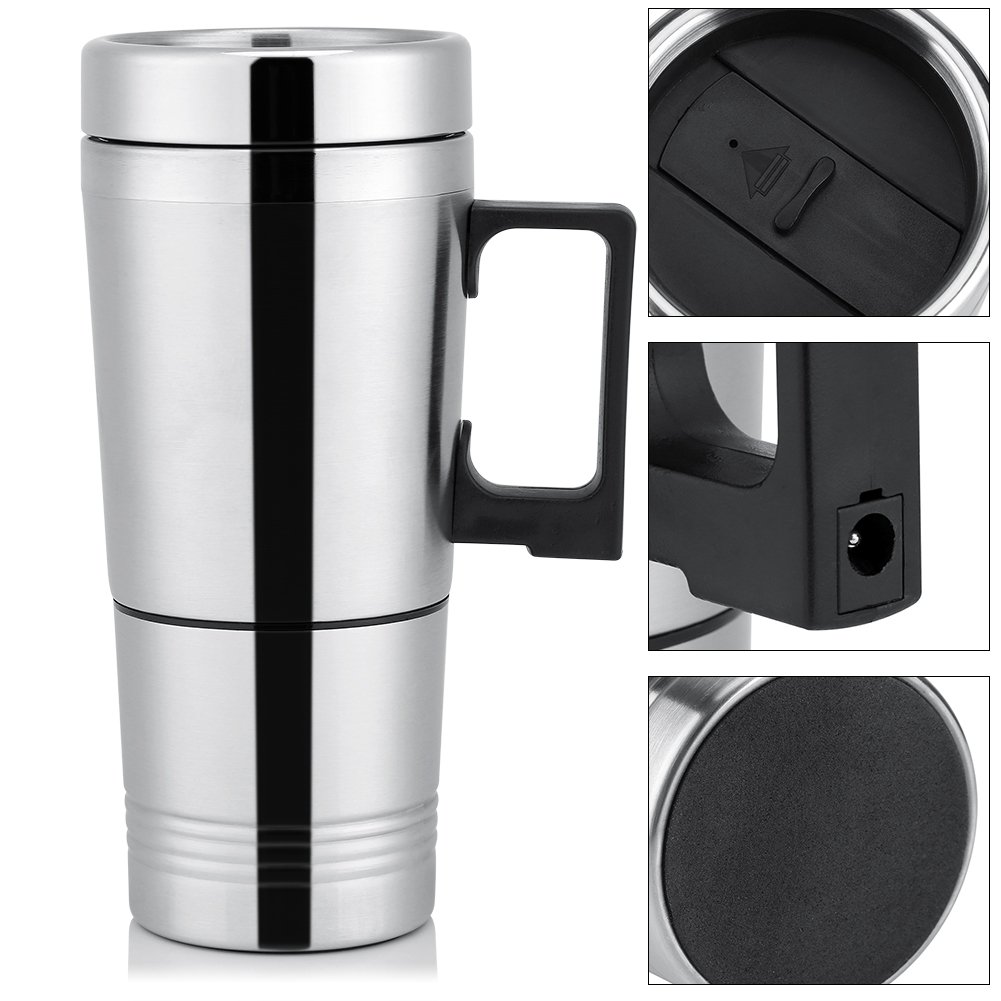 Bouilloire à Eau Chaude électrique, 12 v/24 v 300 ML Portable en Acier Inoxydable Voiture cafetière Chauffage Tasse à Boire Bouteille(12V)