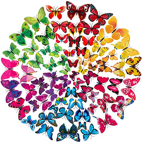STARVAST 72PCS 3D Butterfly Wall Stickers Removable Wall Art Sticker Decal for Home and Room Decoration (6 Colors)
