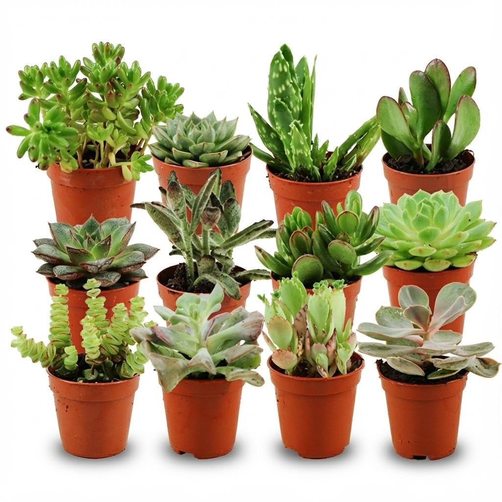 Mix Piante Grasse con Foglie Carnose, per Interni, Set 12 Pezzi, Ø 5.5 cm