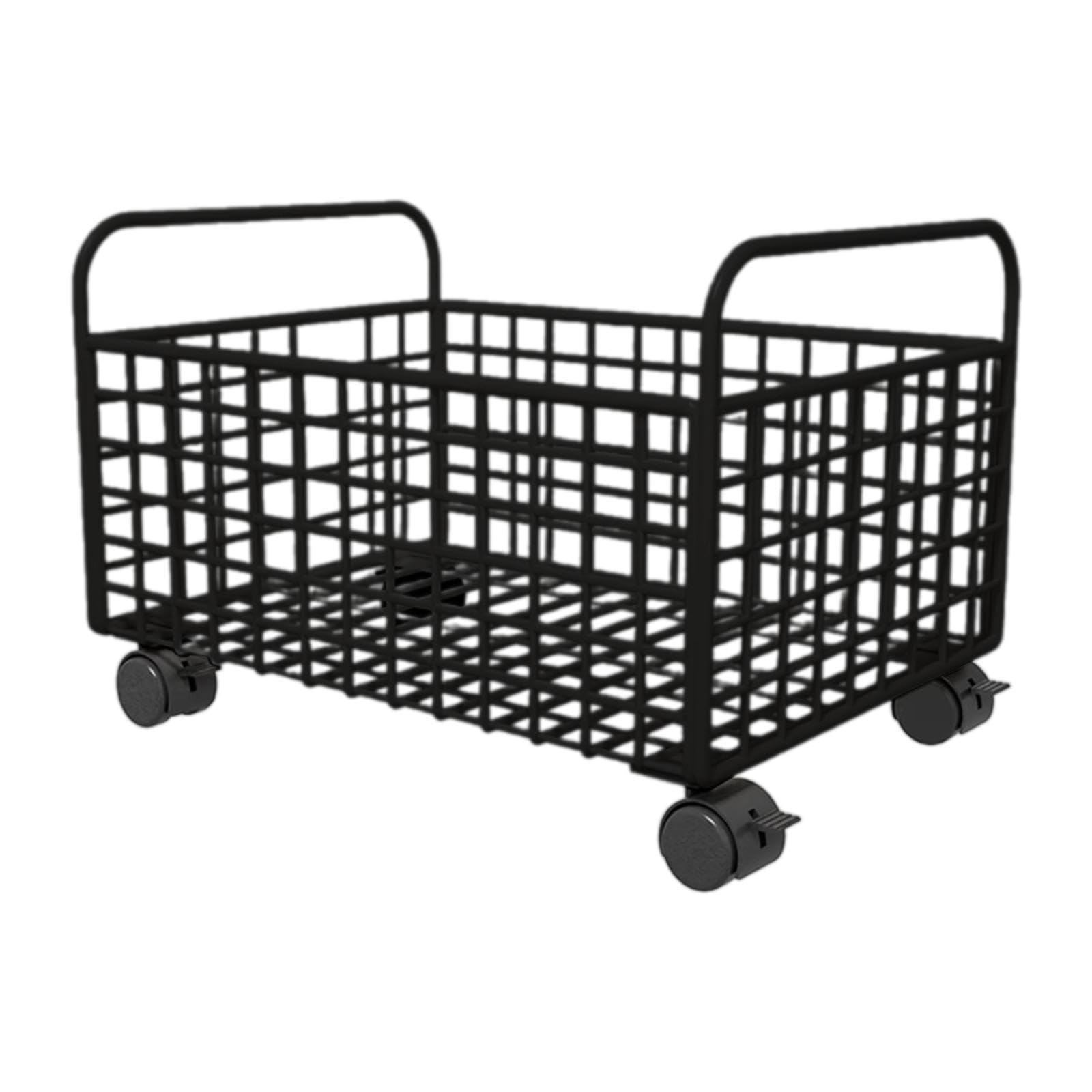 Carrello Multiuso con Ruote, Contenitore Portaoggetti in Rete sotto La Scrivania E Cestino Porta Libri di Cucina, Nero, 25 Cm X 48 Cm X 30