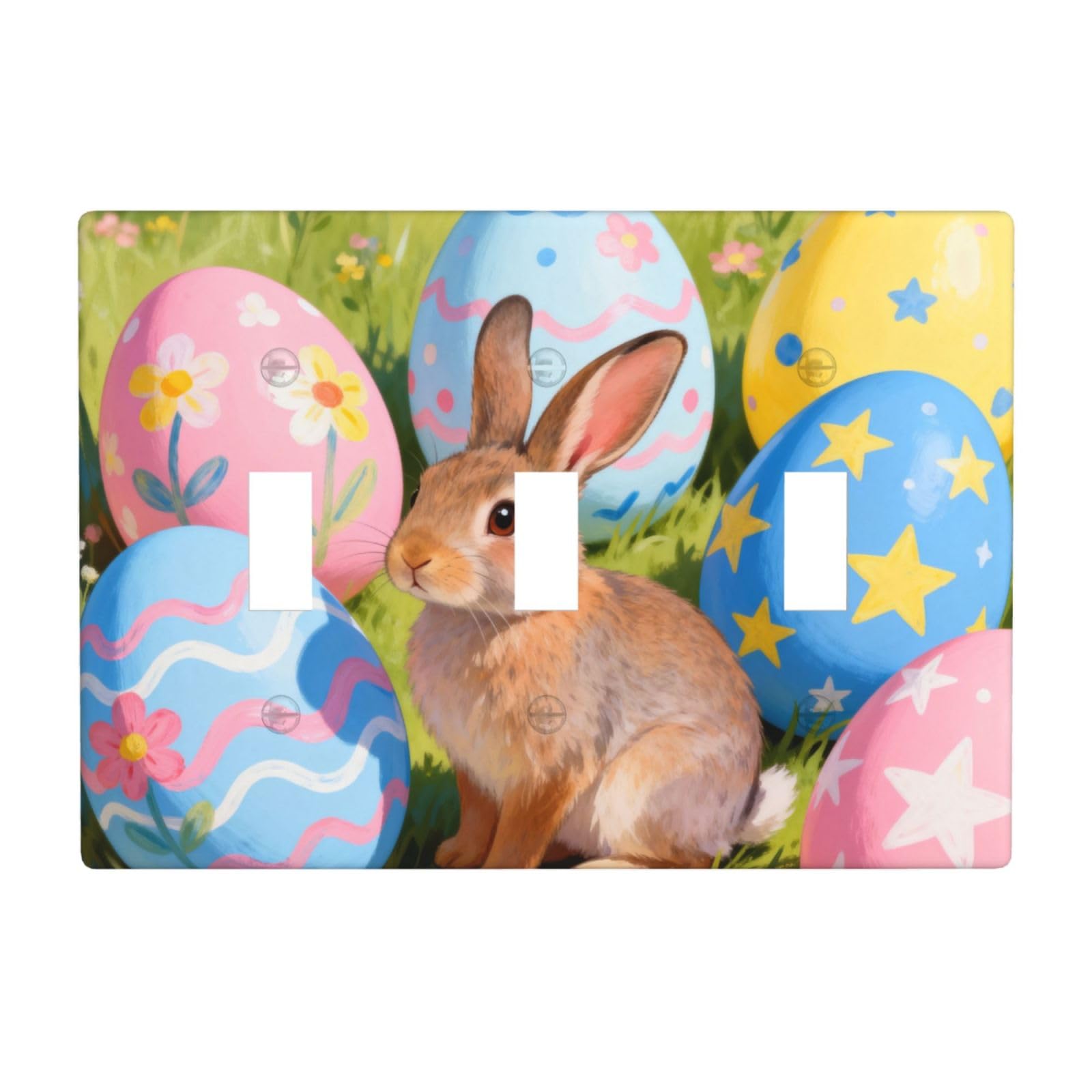 Easter Eggs 3 Gang Switch Plate Cover-Unbreakable Polycarbonate Wall Plate, Heat Resistant Toggle Switch Decor for Home