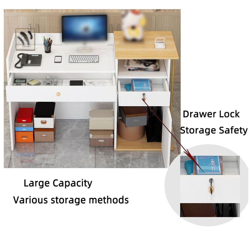 Banco Reception Semplice Moderno con cassetti con Serratura, Diverse opzioni di archiviazione per Negozi di Abbigliamento supermercati(Size:120CM,Color:Caldo Bianco)