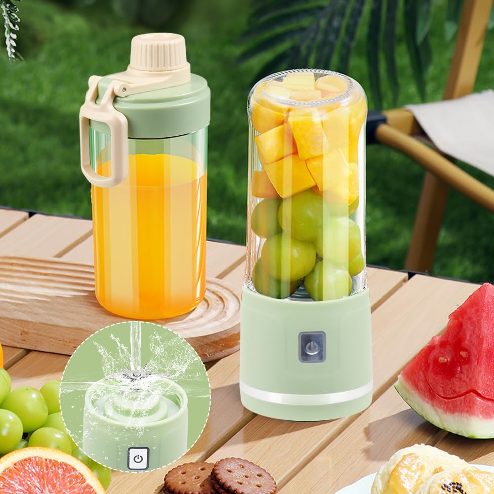 Frullatore per Frullati Portatile con Coperchio per Bicchiere, 450 ml, Ricaricabile via USB, 8 Lame, per Succhi, Frullati, Omogeneizzati, Viaggi, Palestra