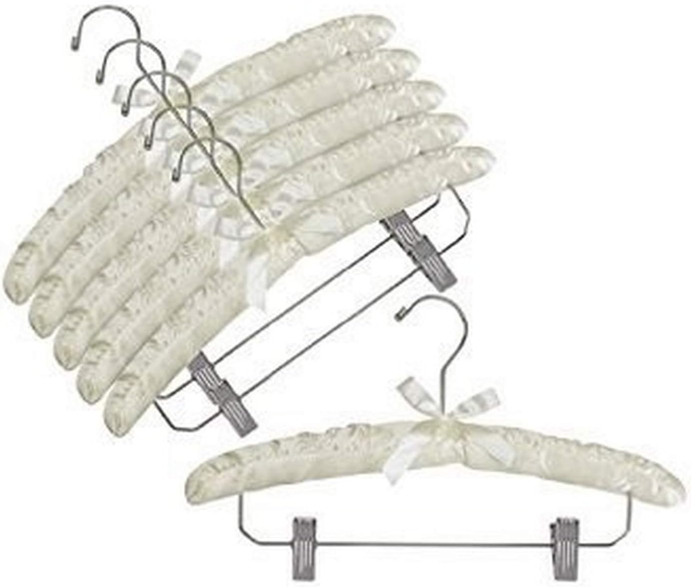Only Hangers Ivory Satin Padded Hangers w/Chrome Hook & Clips - Pack of (6)