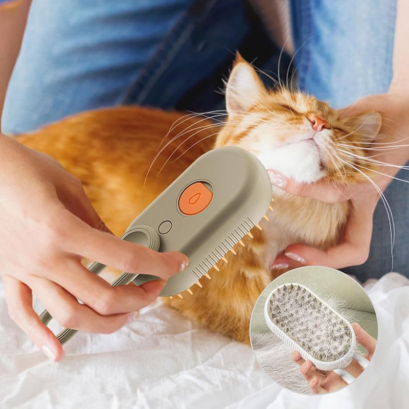 Image of 3-in-1 Cat Grooming Brush - Water Spray & Self-Cleaning Shedding Brush for Cats & Dogs - Pet Hair Removal & Massage Comb for Long & Short Hair (White)