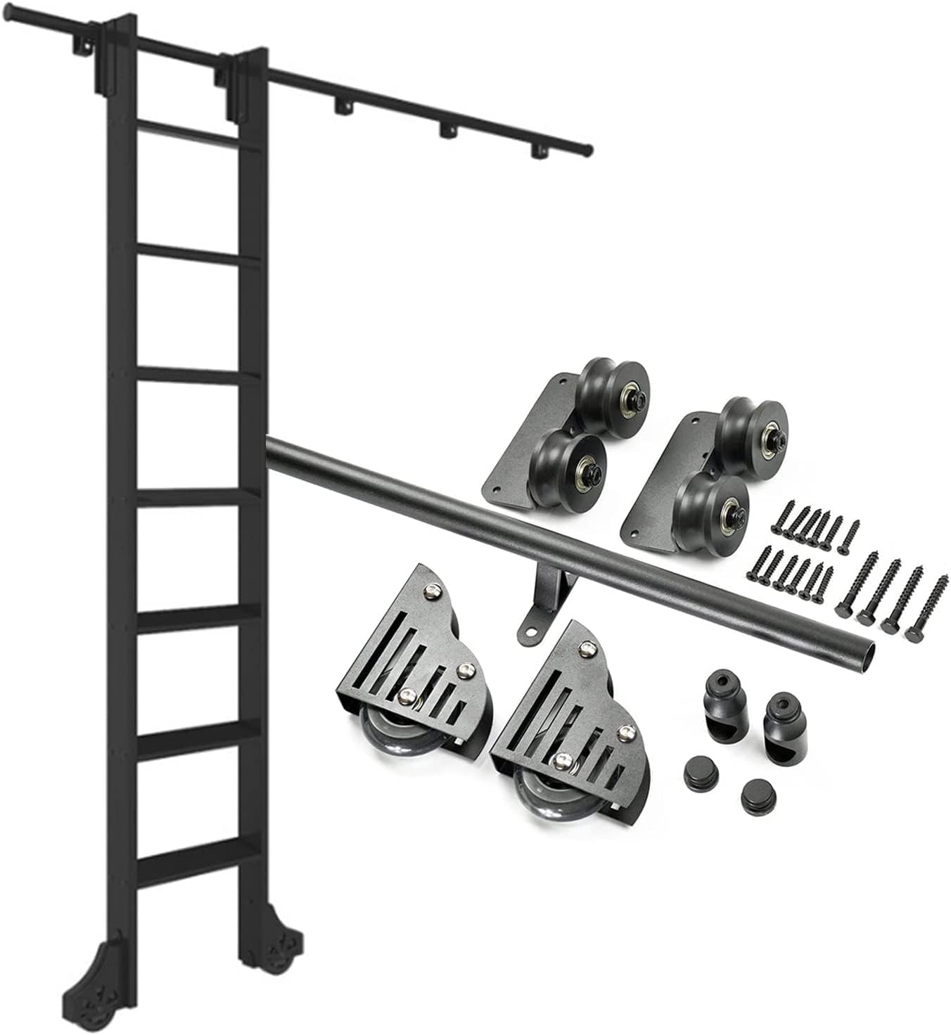 Rolling Ladder Hardware Library Sliding Ladder Hardware Kit with Floor Roller Wheels (No Ladder),Home Office Rolling Ladder Rail Full Set Kit,3.3ft- 20ft (Size : 16ft/500cm Track kit)