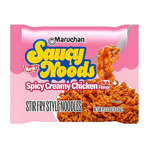 Maruchan Ramen Spicy Creamy Chicken Noodles, Saucy Noods - Stir Fry Style, Bold Korean-Inspired Sauce, Spicy & Rich Flavor, Made in USA, 3.3 Oz. (20 Count) - Spicy Creamy Chicken