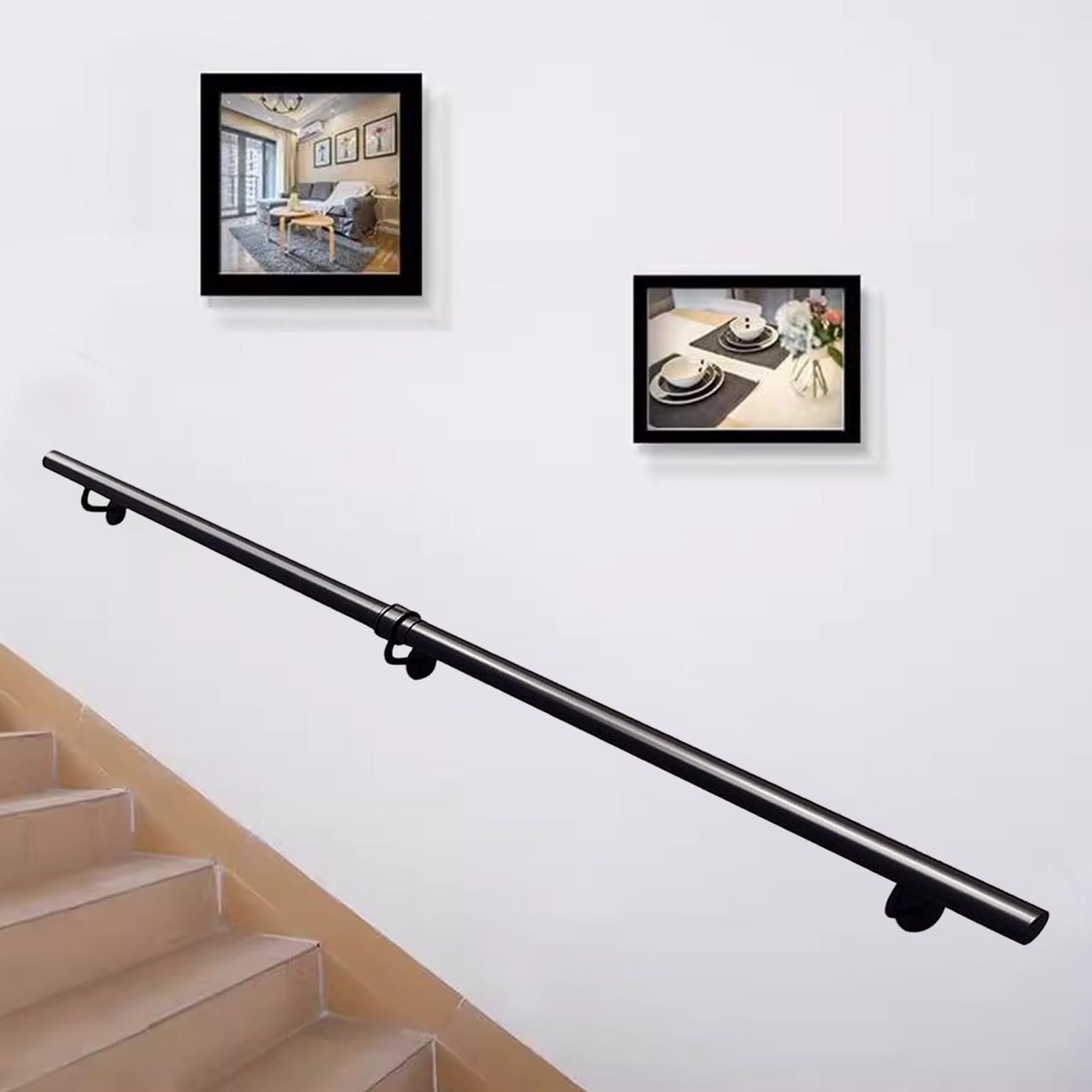 FKXSXAZ Black Handrail for Stairs - Complete Kit. Indoor Outdoor Metal Stair Banister Hand Rails Wall Mount Support Railings Non-Slip Grab Bar Corridor Lofts(1ft/30cm)