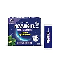 Novanight Tripla Azione Bustine, Magnesio, Melatonina per Dormire, Integratori per Dormire, Disturbi del Sonno – Senza Glutine, con Griffonia, Non Induce Dipendenza (20 Bst Gusto Camomilla e Agrumi)