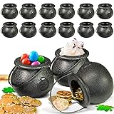 NOVELTY PLACE 12 Pcs Spooky Halloween Candy Cauldrons - Mini Black Cauldron Children Bucket Toys for St. Patrick’s Day Pot Of Gold, Trick or Treat, Halloween Decoration and Kid Birthday Party Favors