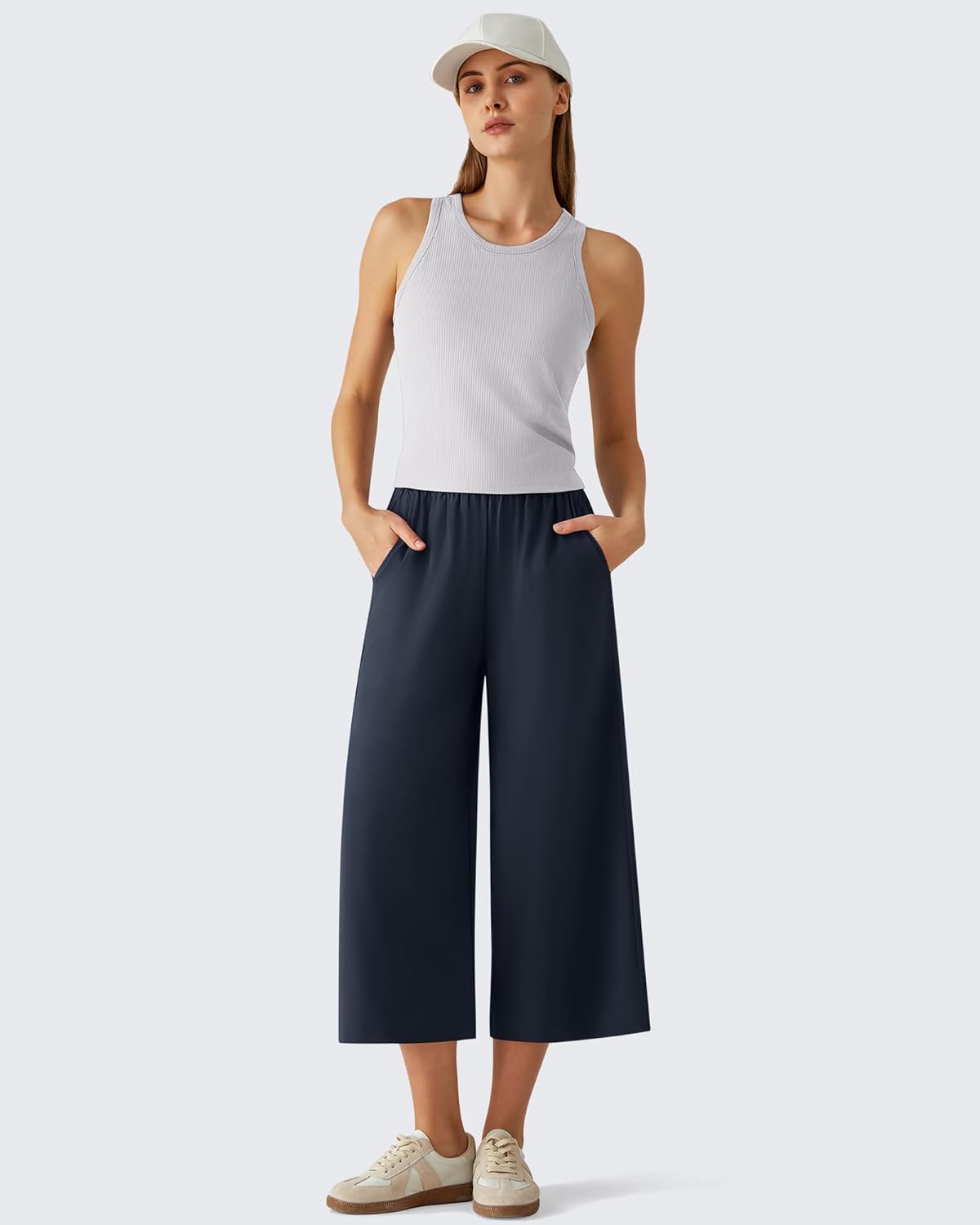 G4Free Chillwhisp Flowy Capri Pants for Women Lightweight Wide Leg Cropped Pants Elastic Waist Palazzo Capris for Beach