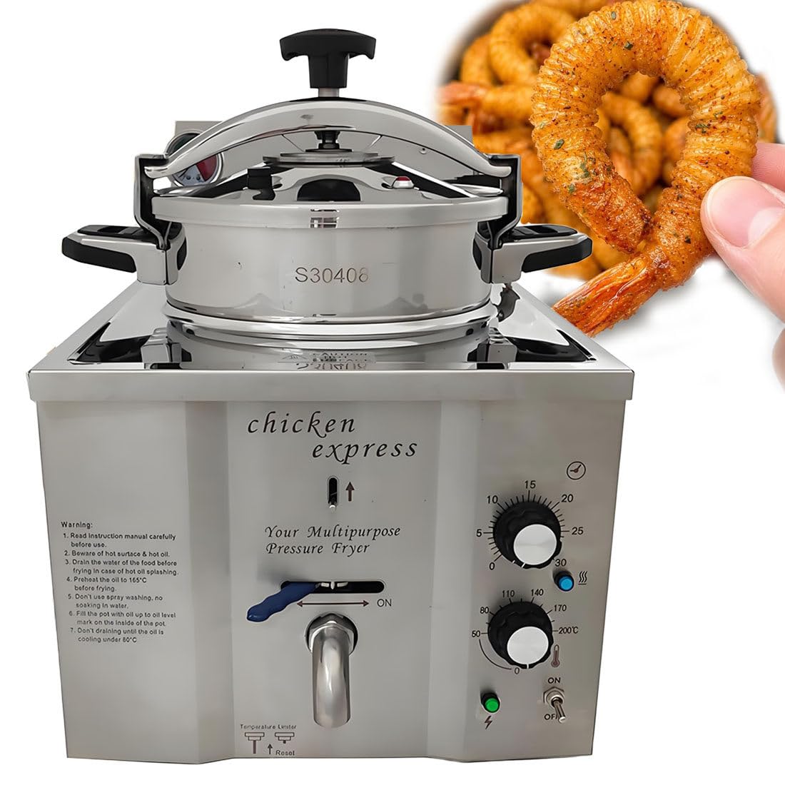 Frytkownica Ciśnieniowa 16 L O Dużej Pojemności | Z Wyjmowanym, Niklowanym Koszem Do Smażenia I Zaworem Spustowym Oleju, Umożliwia Smażenie 2-5 Całych Kurczaków Na Porcję