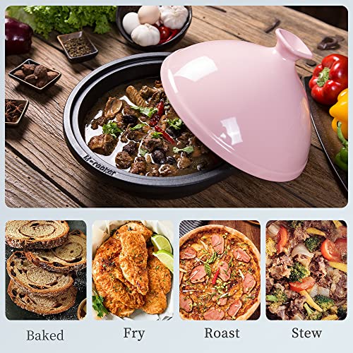 M-Cooker Tagine Pot - 5.5-Quart Moroccan Tajine With Cast Iron Base And Ceramic Cone-Shaped Lid, High-Quality Cookware- Pink #TOP4