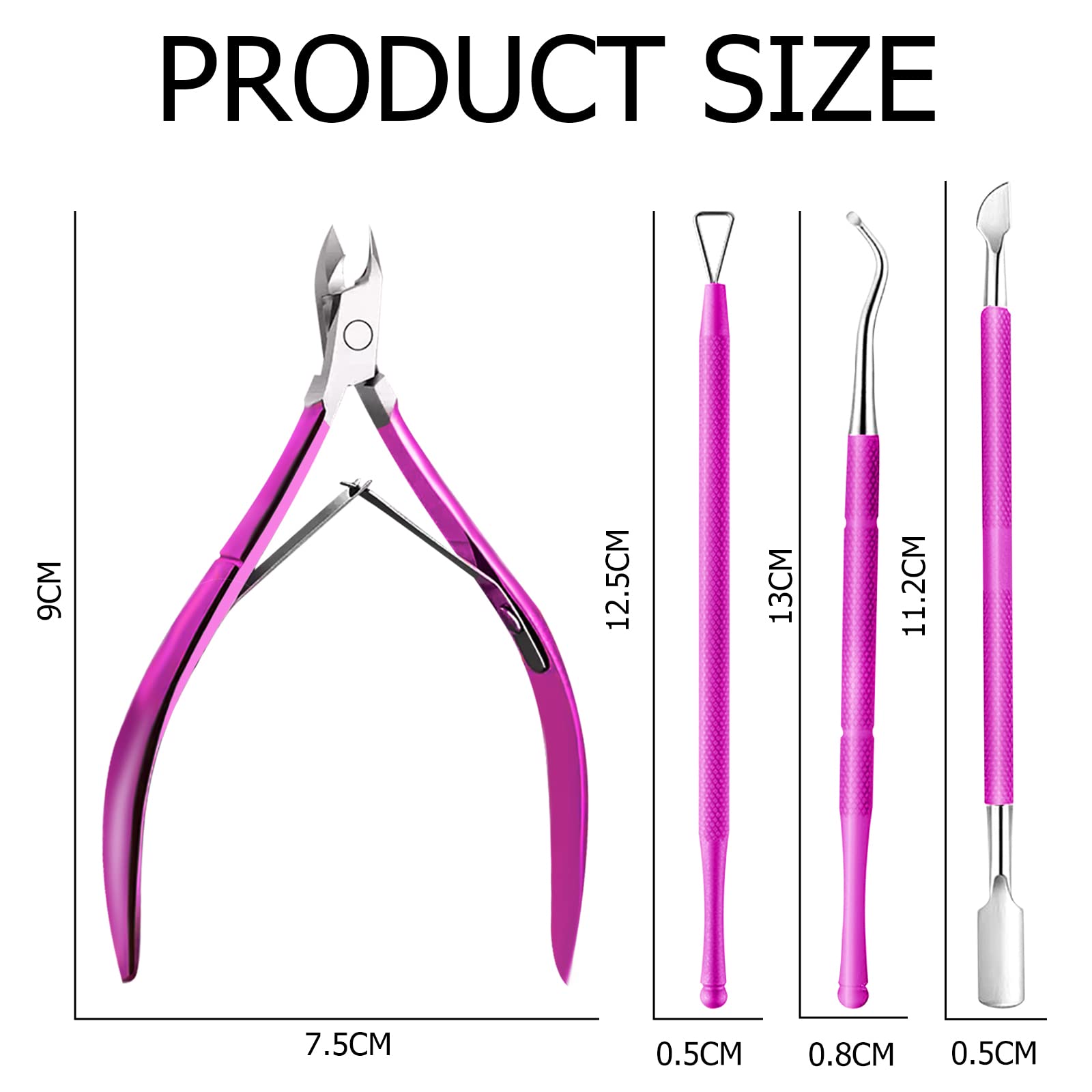 4 Piezas Corta Cuticulas Empujador de Cuticulas, Alicate para Cutículas y Herramienta de Cortador de Cutículas, Pinza de Cutículas Removedor de Cuticulas para Las Uñas de Dedos,Púrpura.