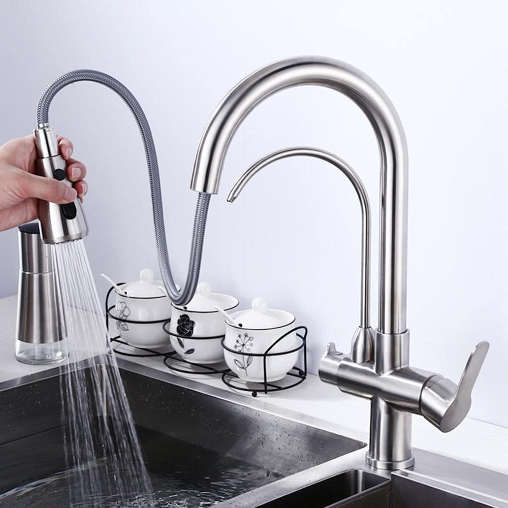 Robinet de cuisine 3 en 1 avec pulvérisateur à tirette et rotation à 360 degrés